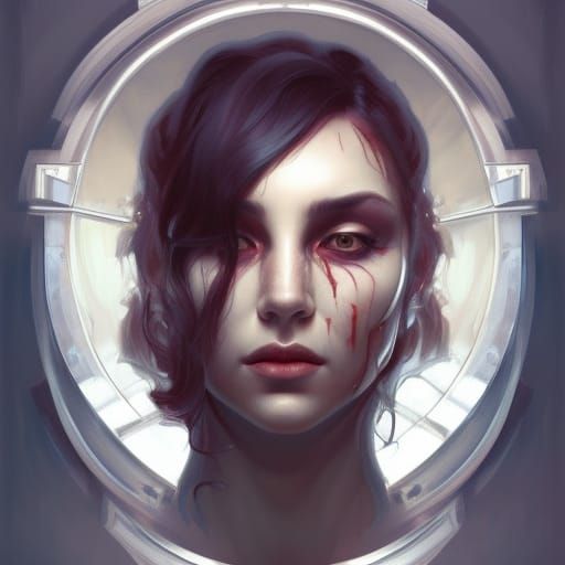 Demonic Mirror Portrait in Hyperdetailed Splash Art Style