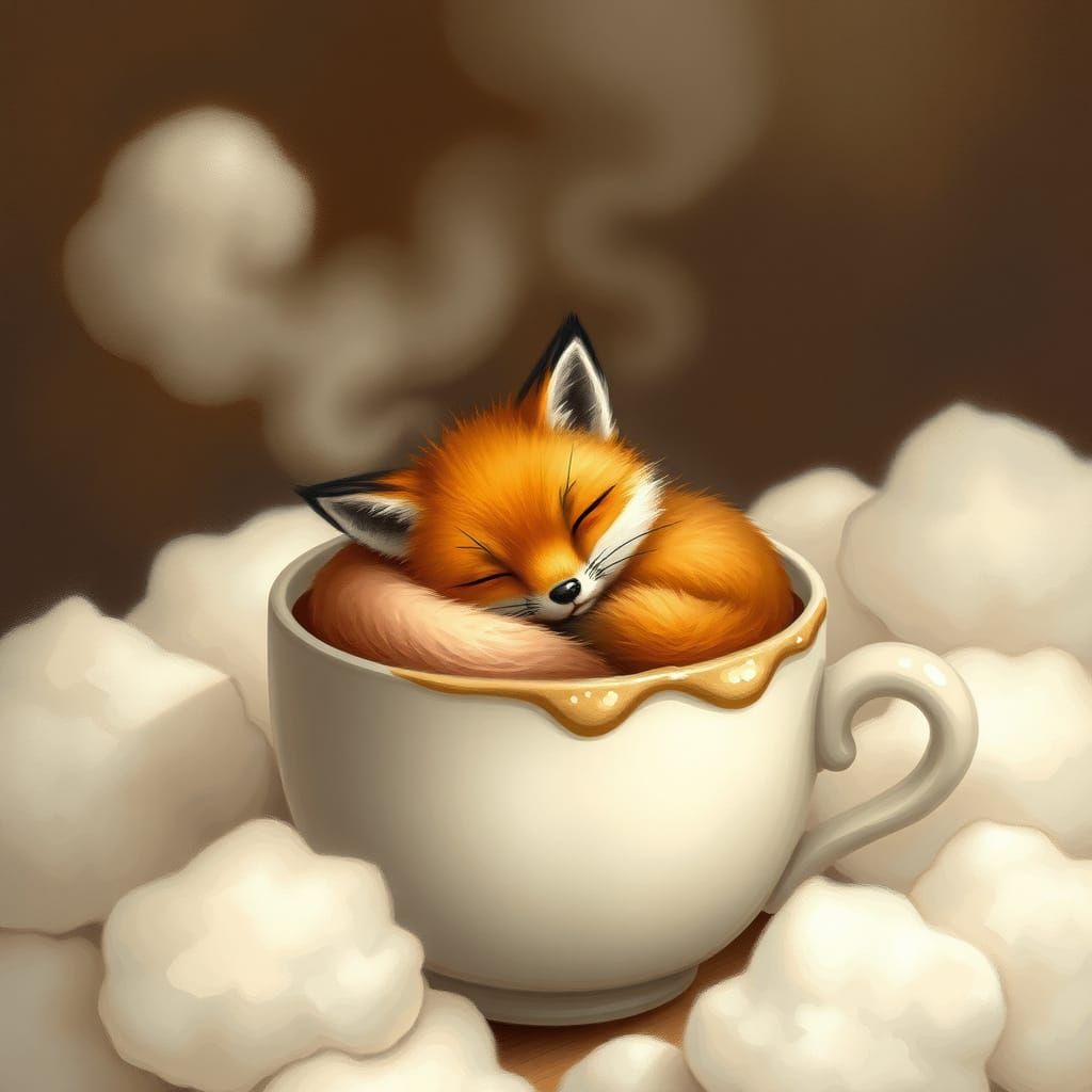 Fox Cub Dreams in Hot Chocolate Cup