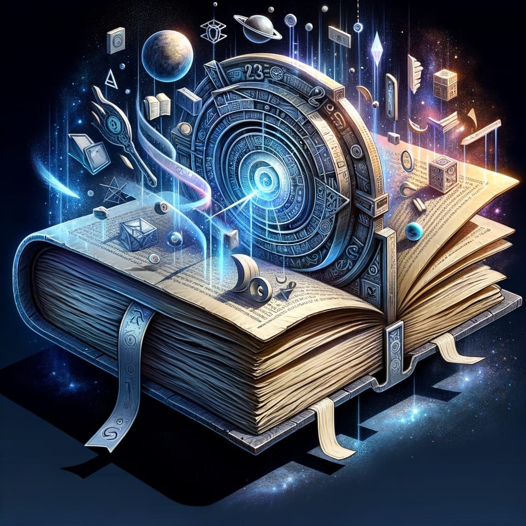 Mysterious Time Portal Book in Whimsical Style