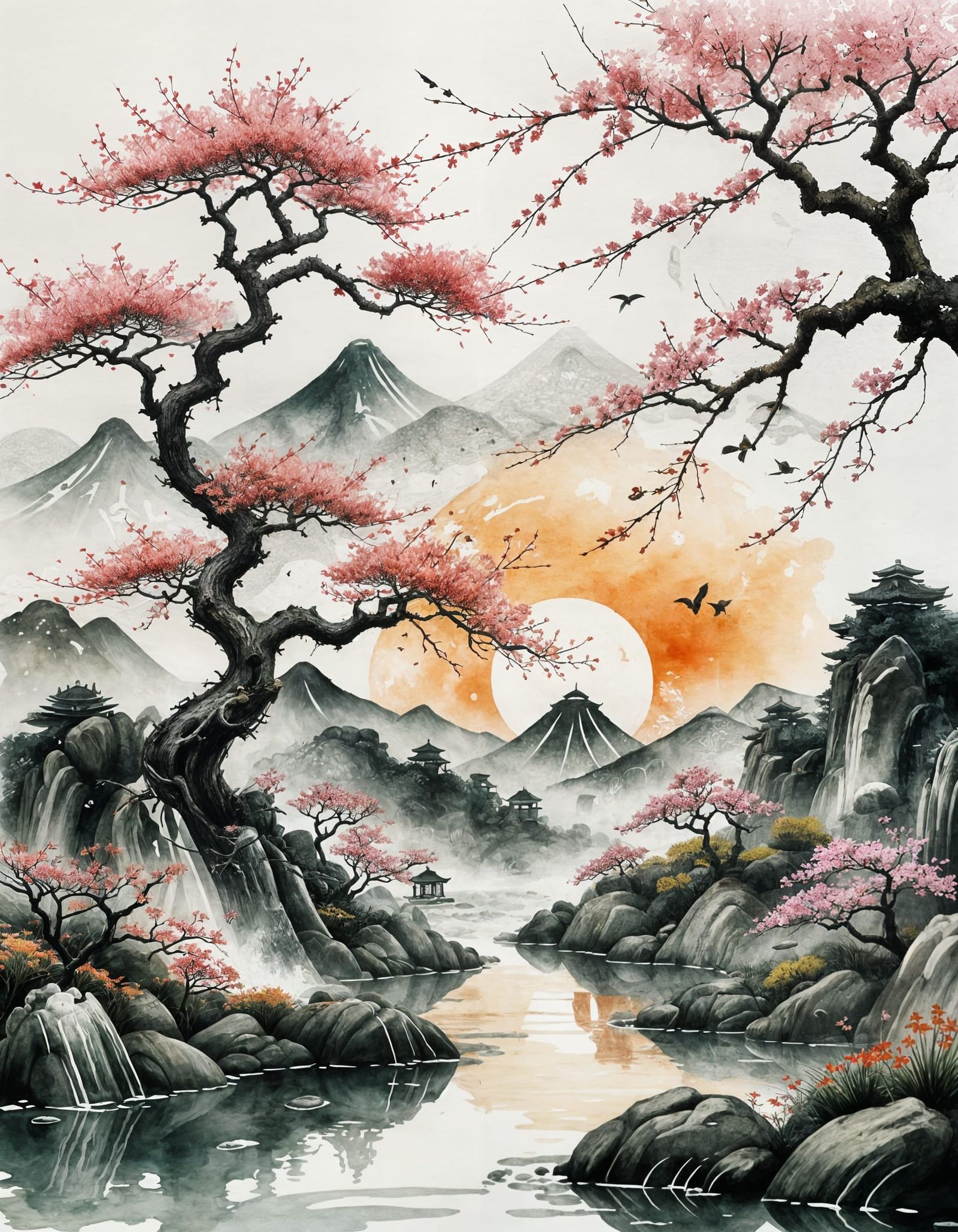 Zen Garden Samurai in Japanese Ink Style