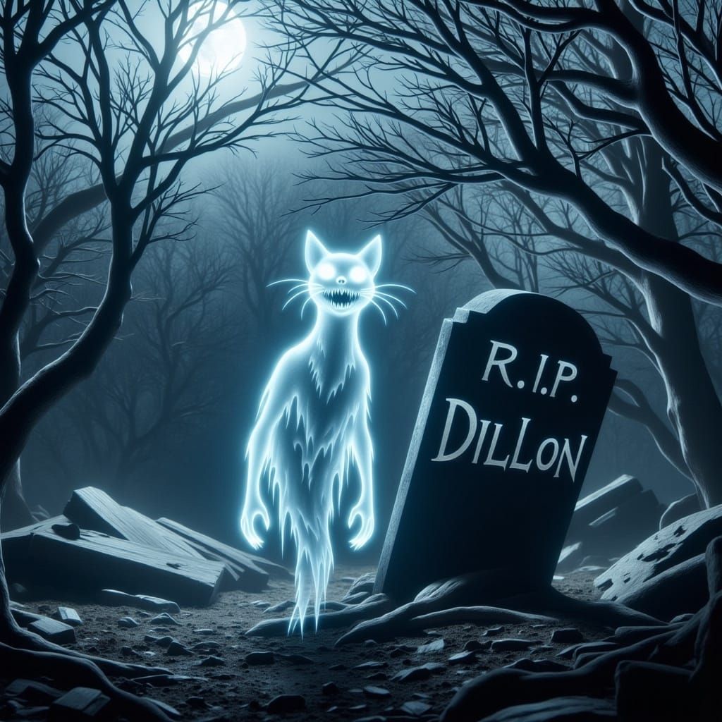 Ghost Cat Emerges in Moonlit Forest