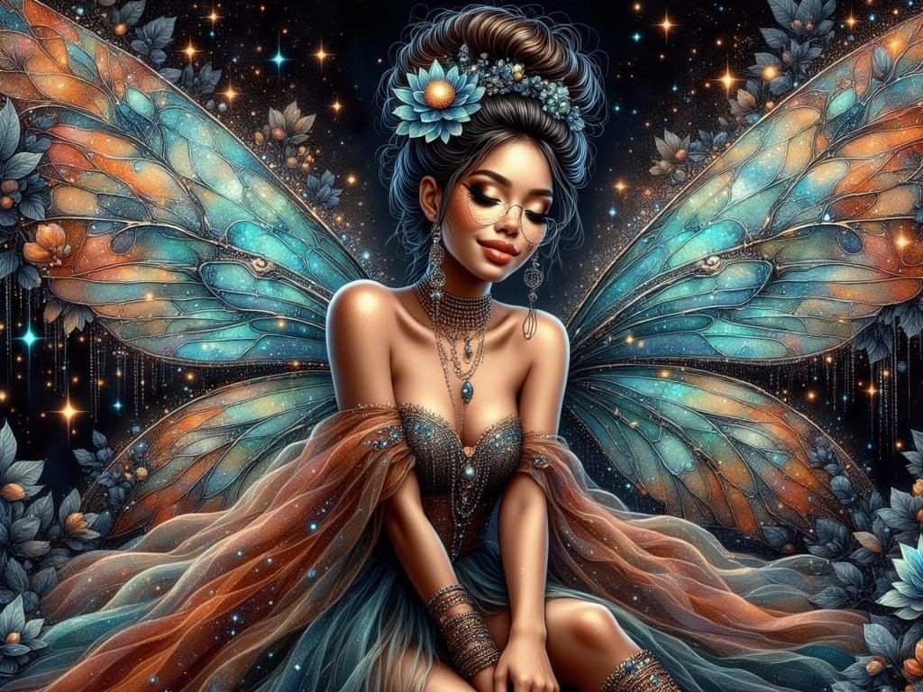 Hyperrealistic Portrait of a Glittering Fairy Woman in Futur...