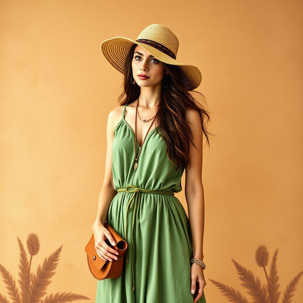 Boho-Chic Woman with Natural Cosmetics on Paper