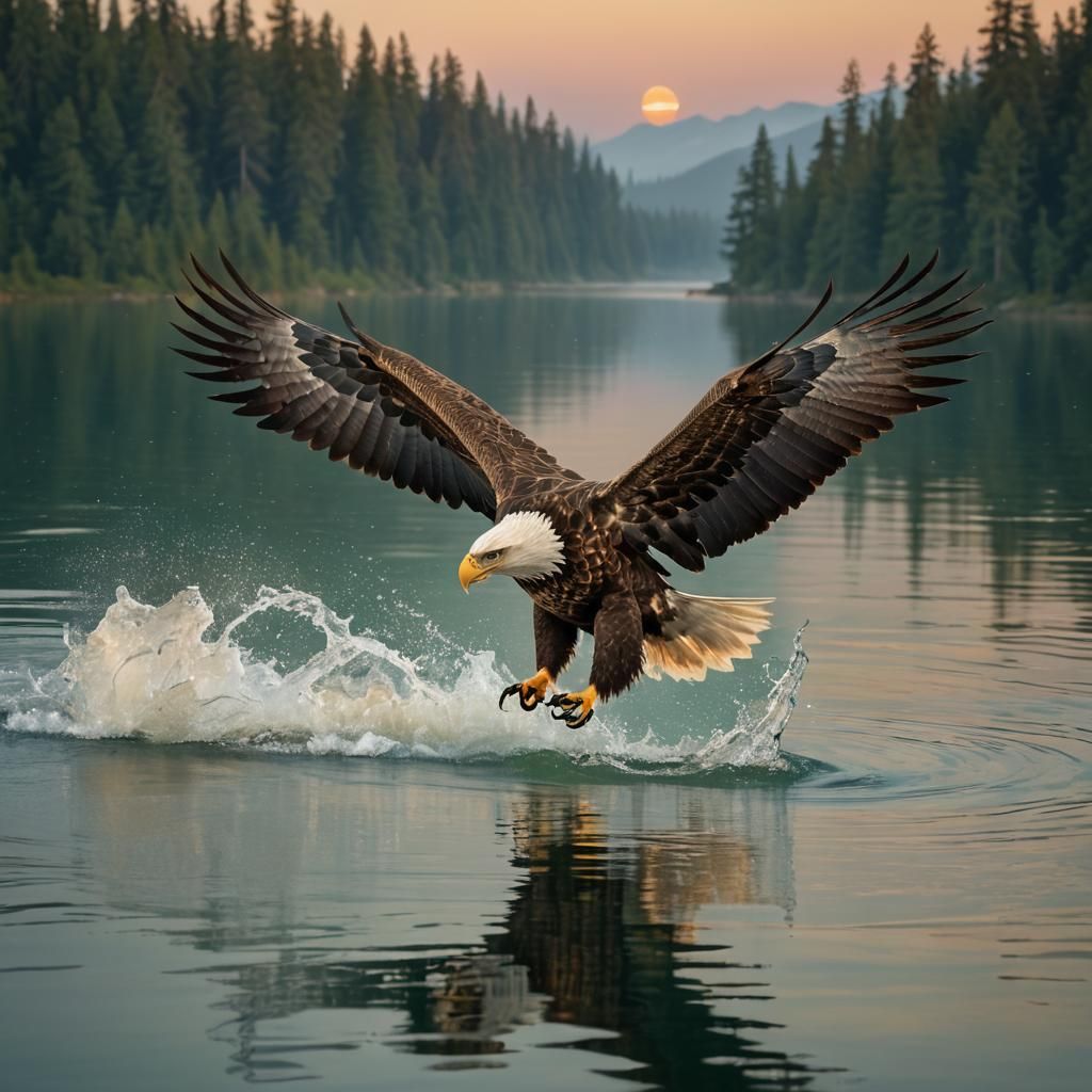 Eagle Catching Fish at Dusk: A Digital Masterpiece