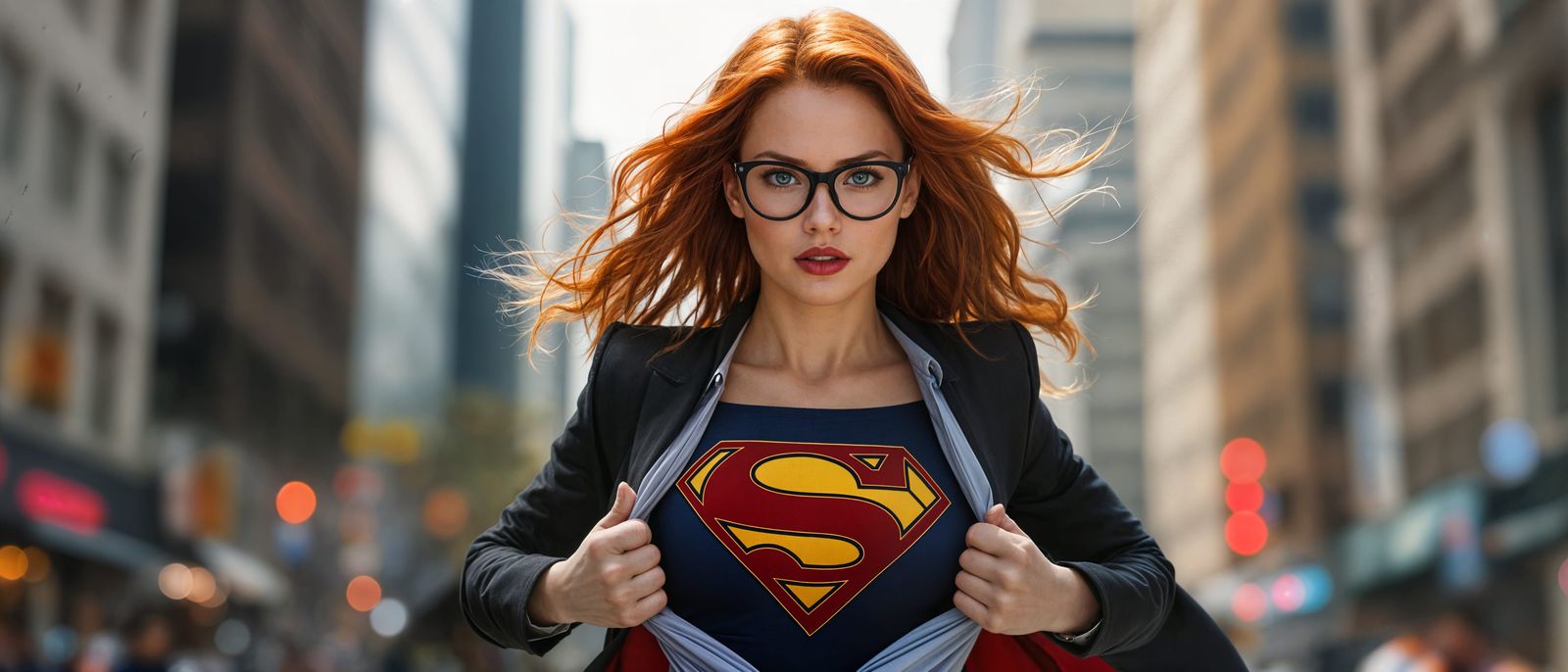 Stunning Redhead Kara Danvers Runs in Metropolis