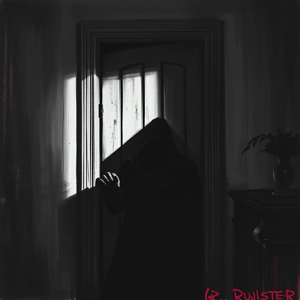 Sinister Shadow Emerges from Dark Doorway