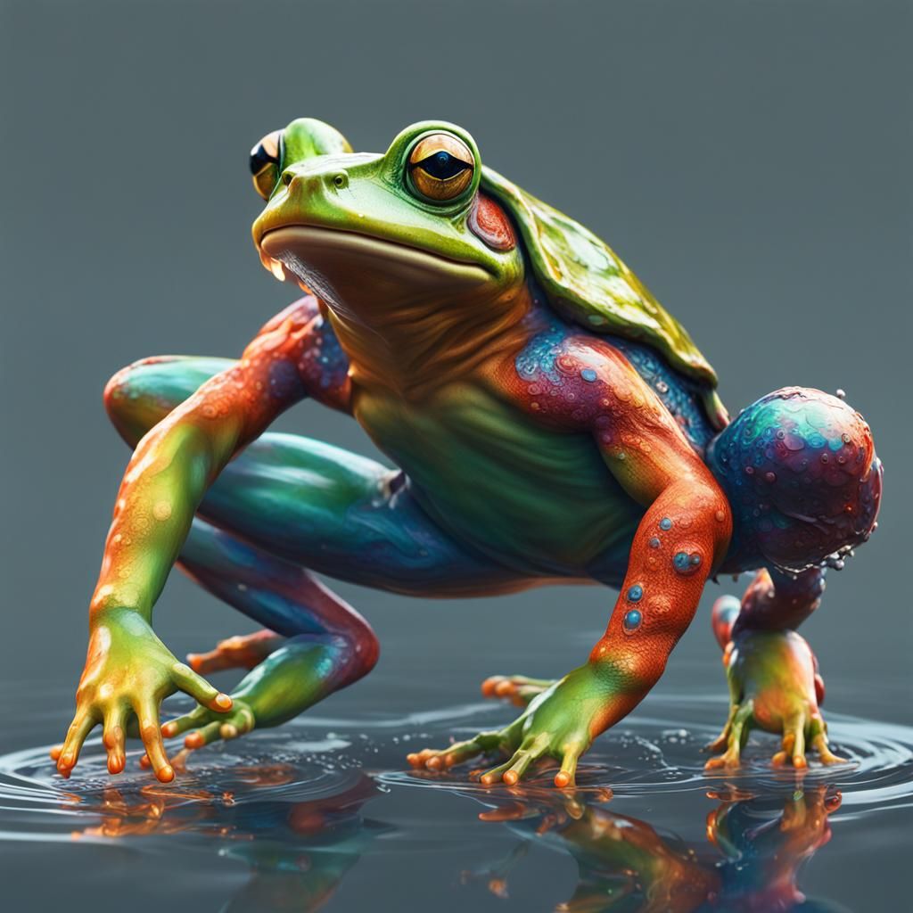 Detailed Hyperrealistic Female Frog Humanoid in Splash Art