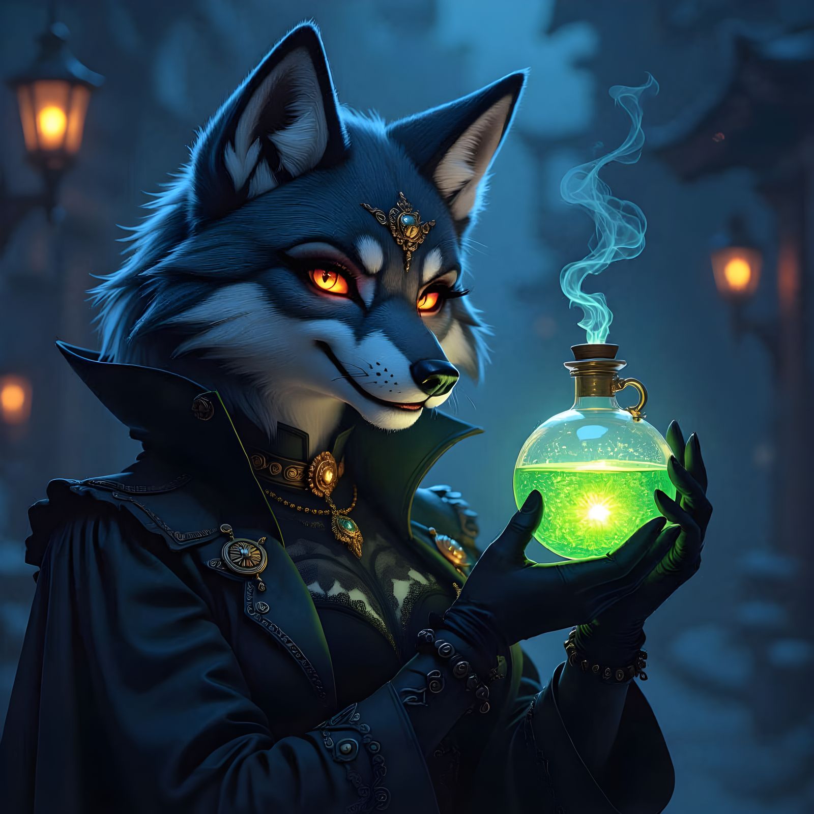 Steampunk Anthro-Wolf Supervillain in FoxOnMars Style