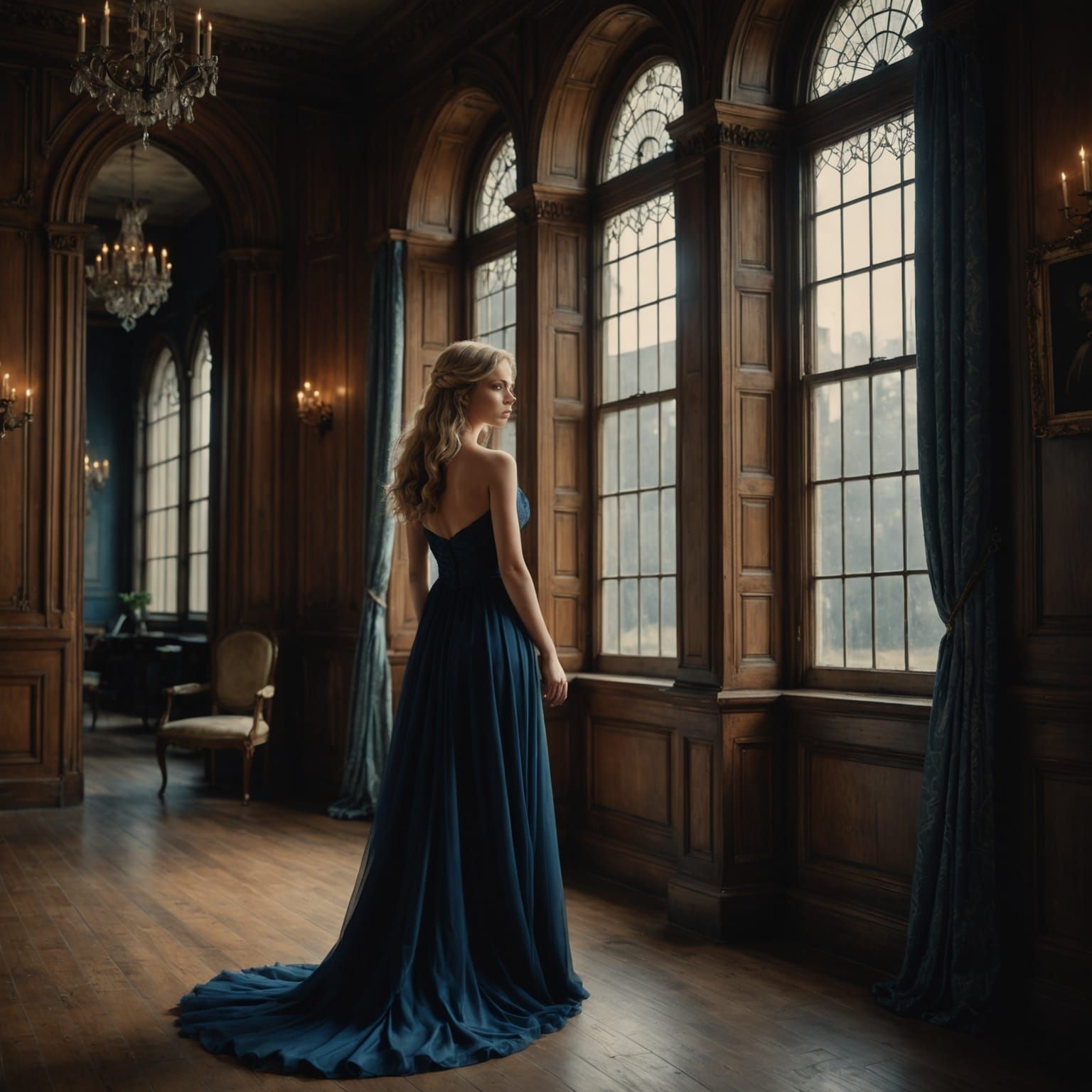 Ethereal Goddess in Vintage Blue Elegance