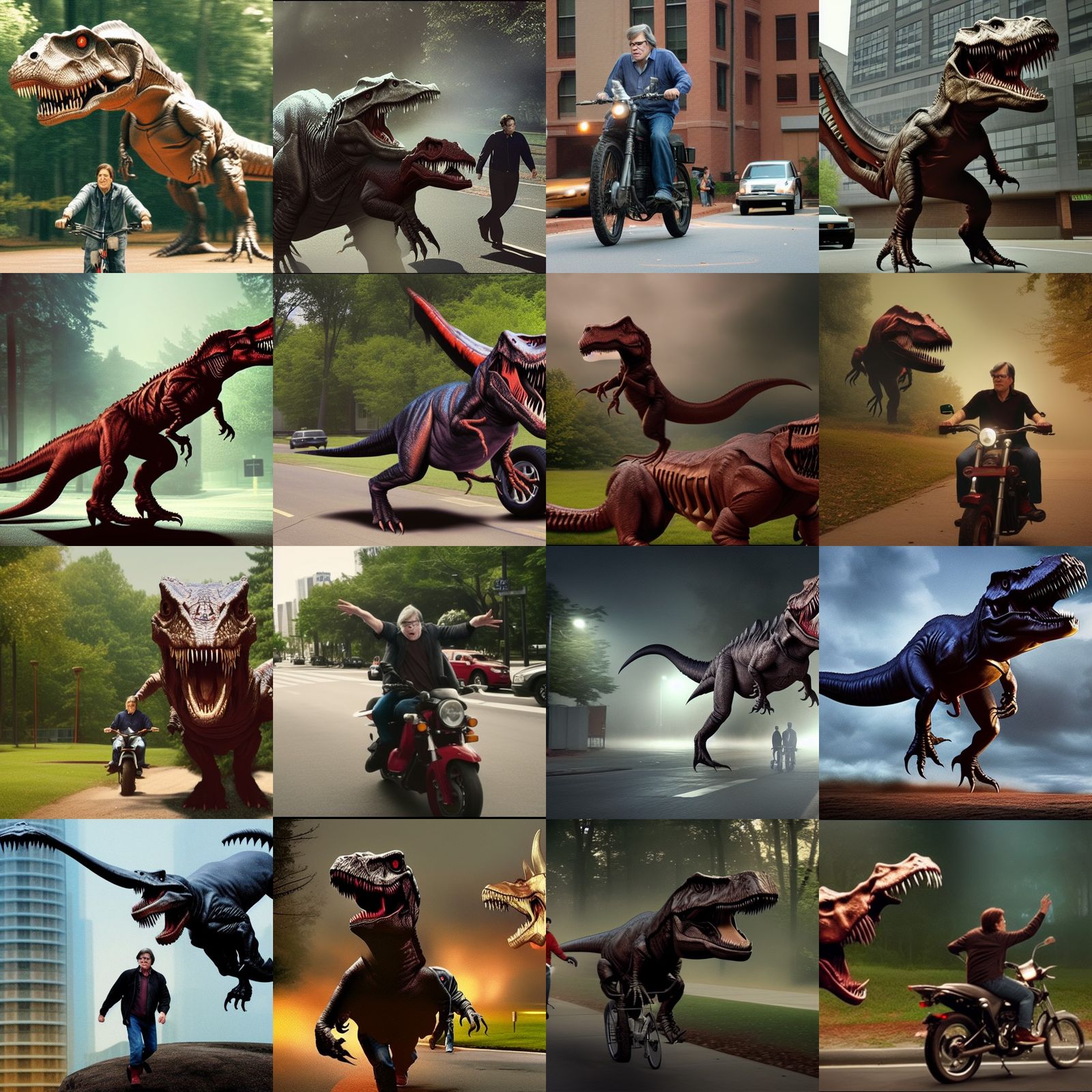 T-Rex Rides Through University: Photorealistic 8K