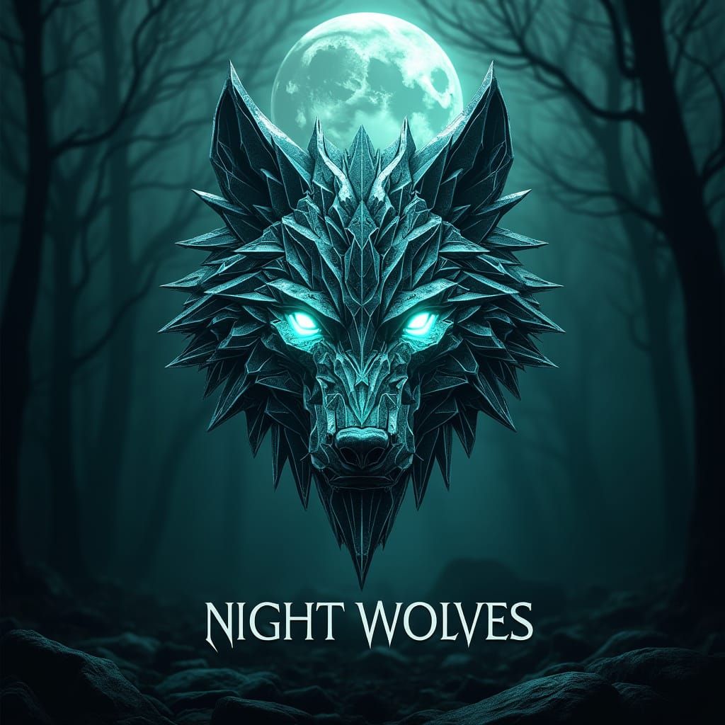 Cyberpunk Wolf Logo with Glowing Eyes and Tribal Geometry