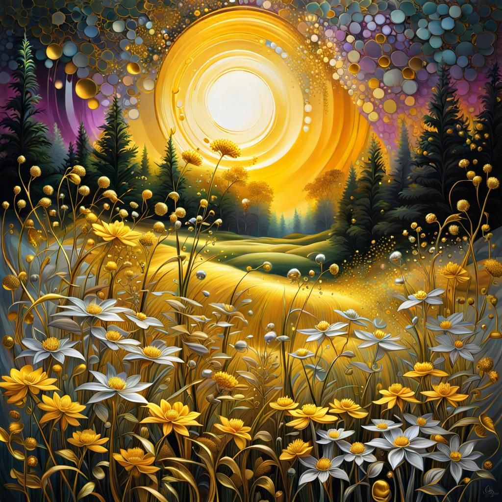 Golden Meadow with Silver Flowers: Graffiti Art