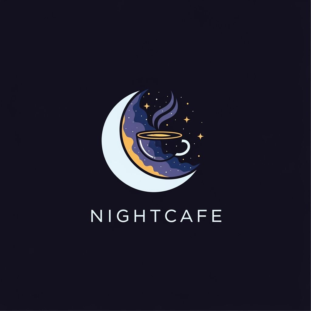 NightCafe Logo: Moon, Coffee Cup, and Stars