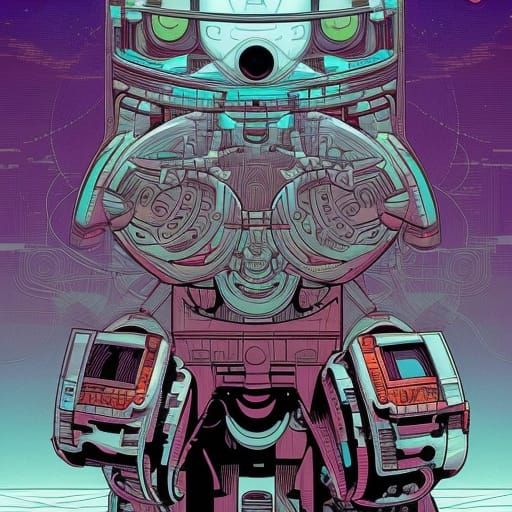 Futuristic Robot Oracle in Da Vinci Style