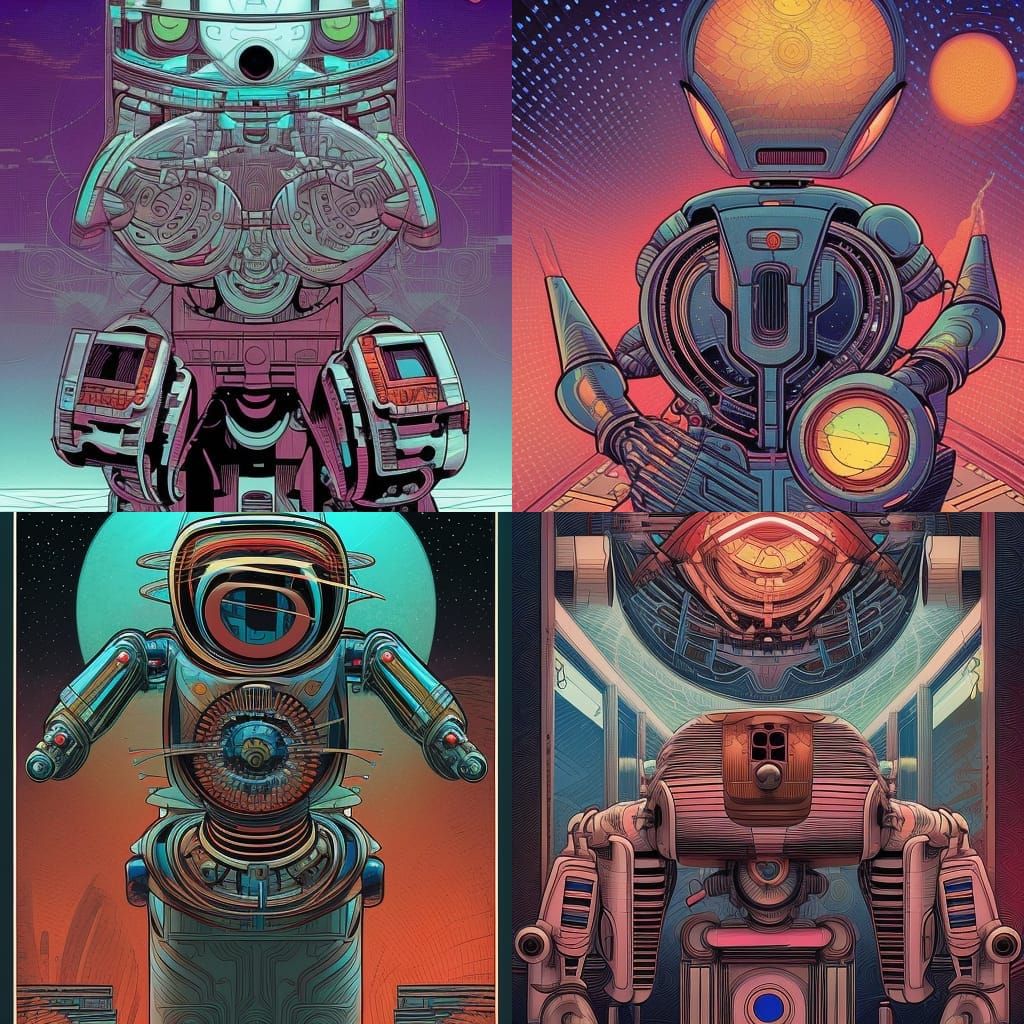 Futuristic Robot Oracle in Comic Book Style