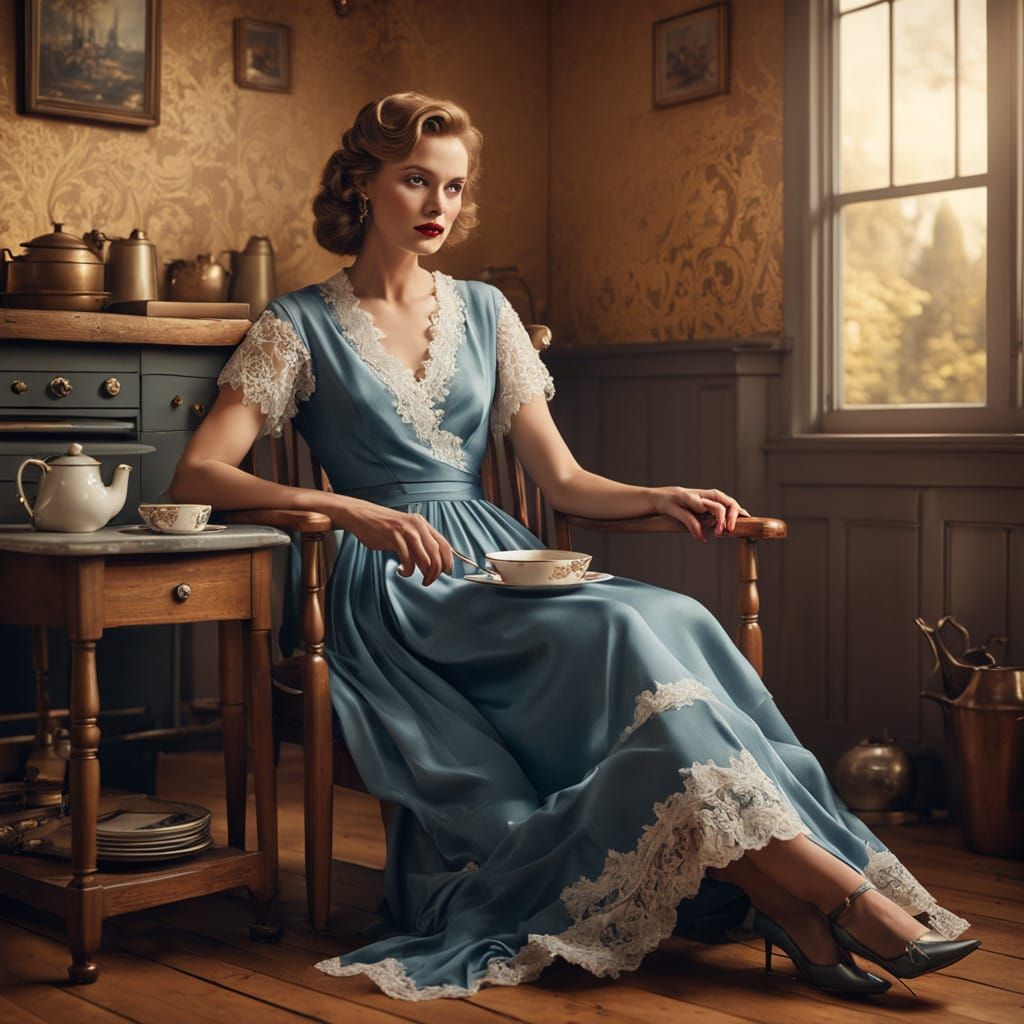 Elegant Woman in Film Noir Kitchen