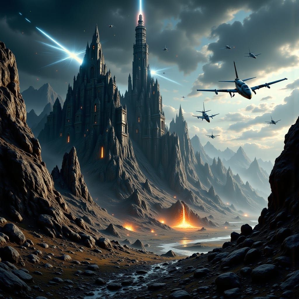 Tower Under Attack: Cyberpunk Cinematic Style