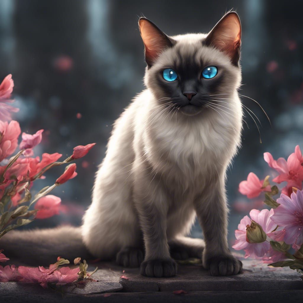 Detailed Siamese Cat Fantasy Concept Art