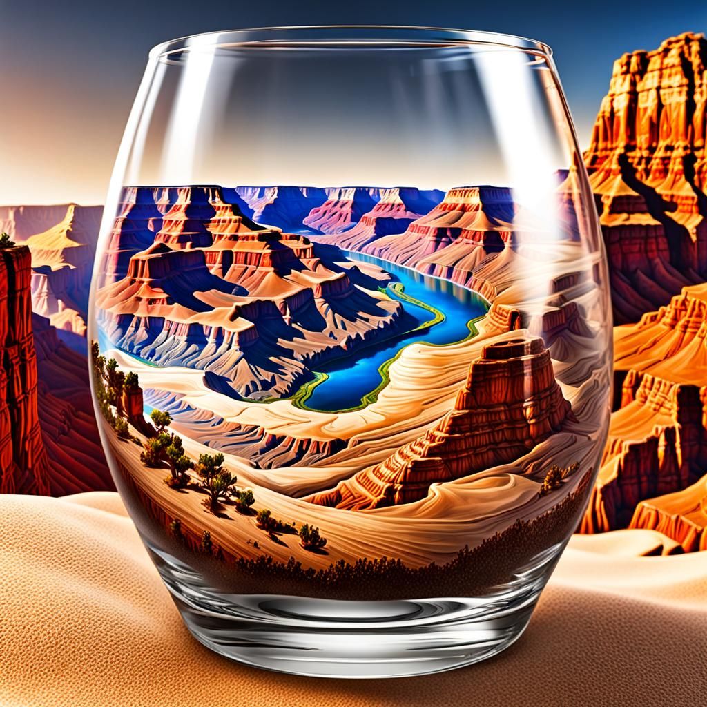 Sand art in a glass depicting the Grand Canyon V2