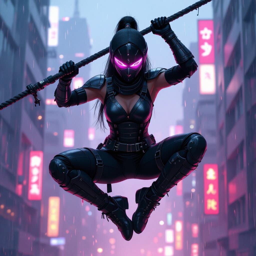 Cyberpunk Ninja in Neon Cityscape