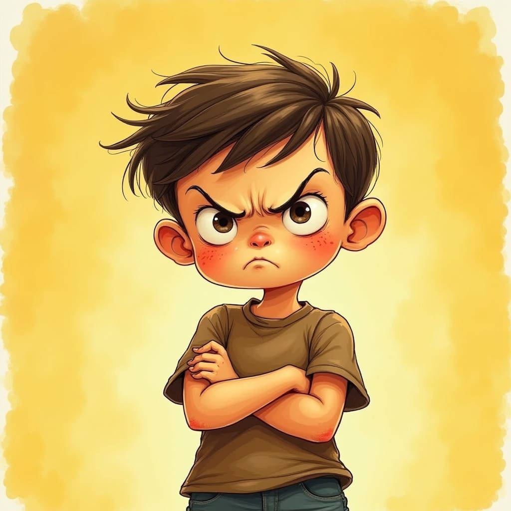 Angry Young Boy in Whimsical Illustration Style