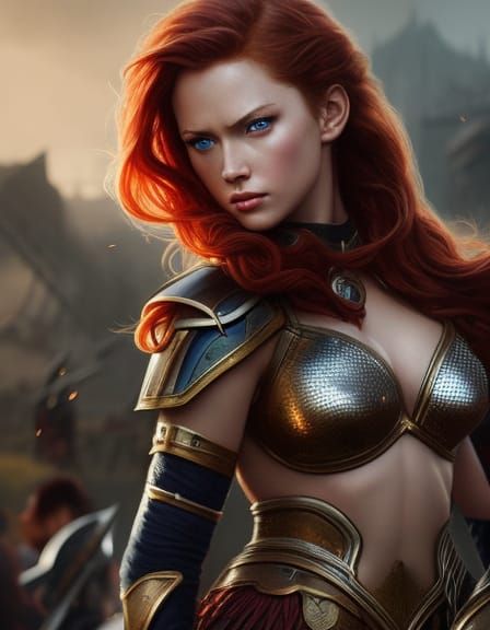 Warrior Girl with wavy red hair 16