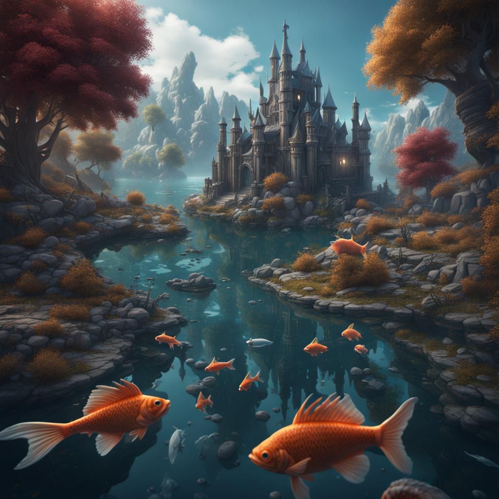 Cristaline Lake with Fishes: Detailed Matte Painting
