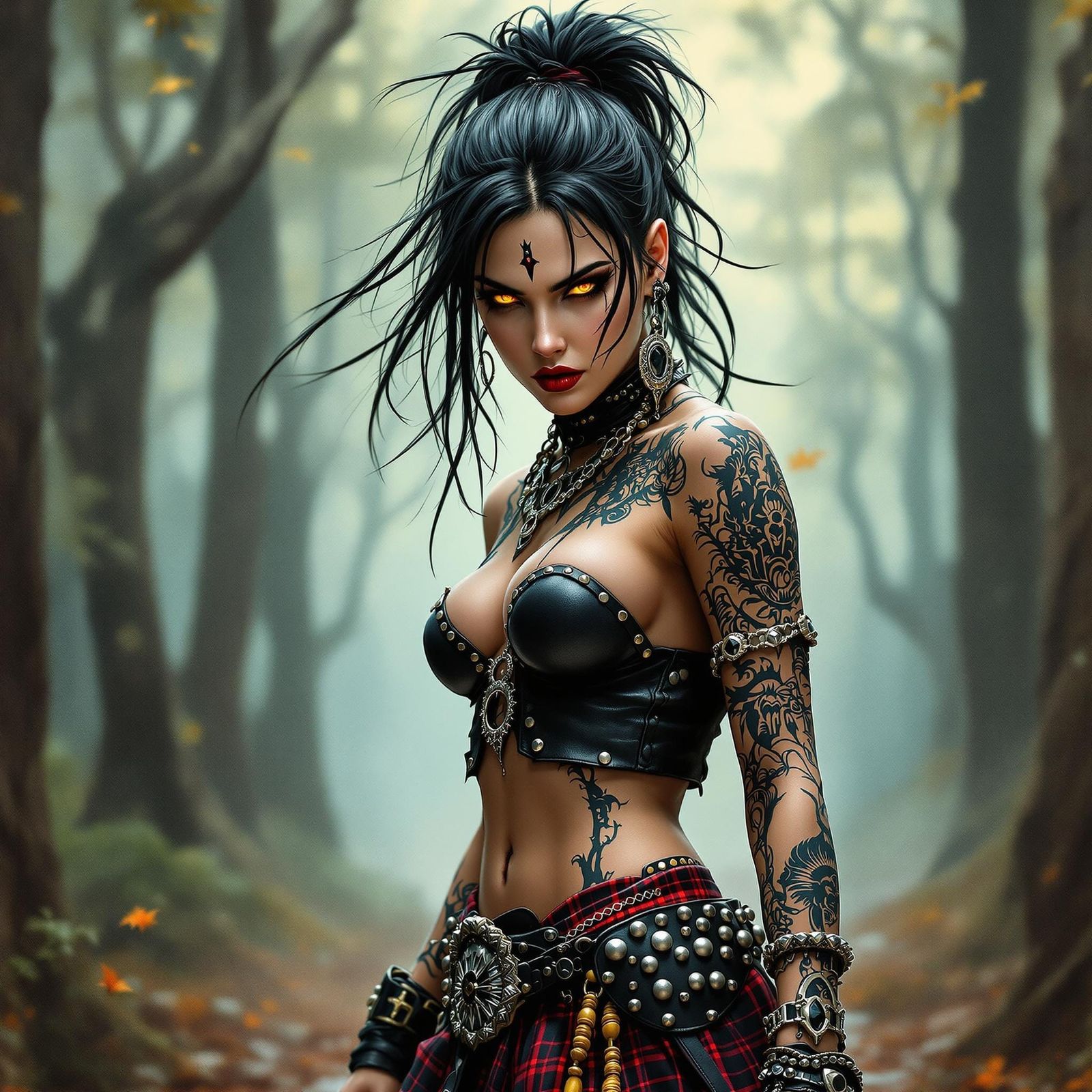 Fierce Woman Warrior in Punk Rock-Inspired Art