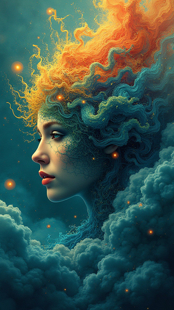 Abstract Mindscape with Neural Networks in Digital Art Style