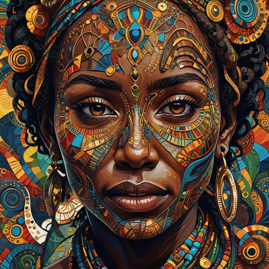 Ethiopian Woman Portrait in Abstract Expressionism Style