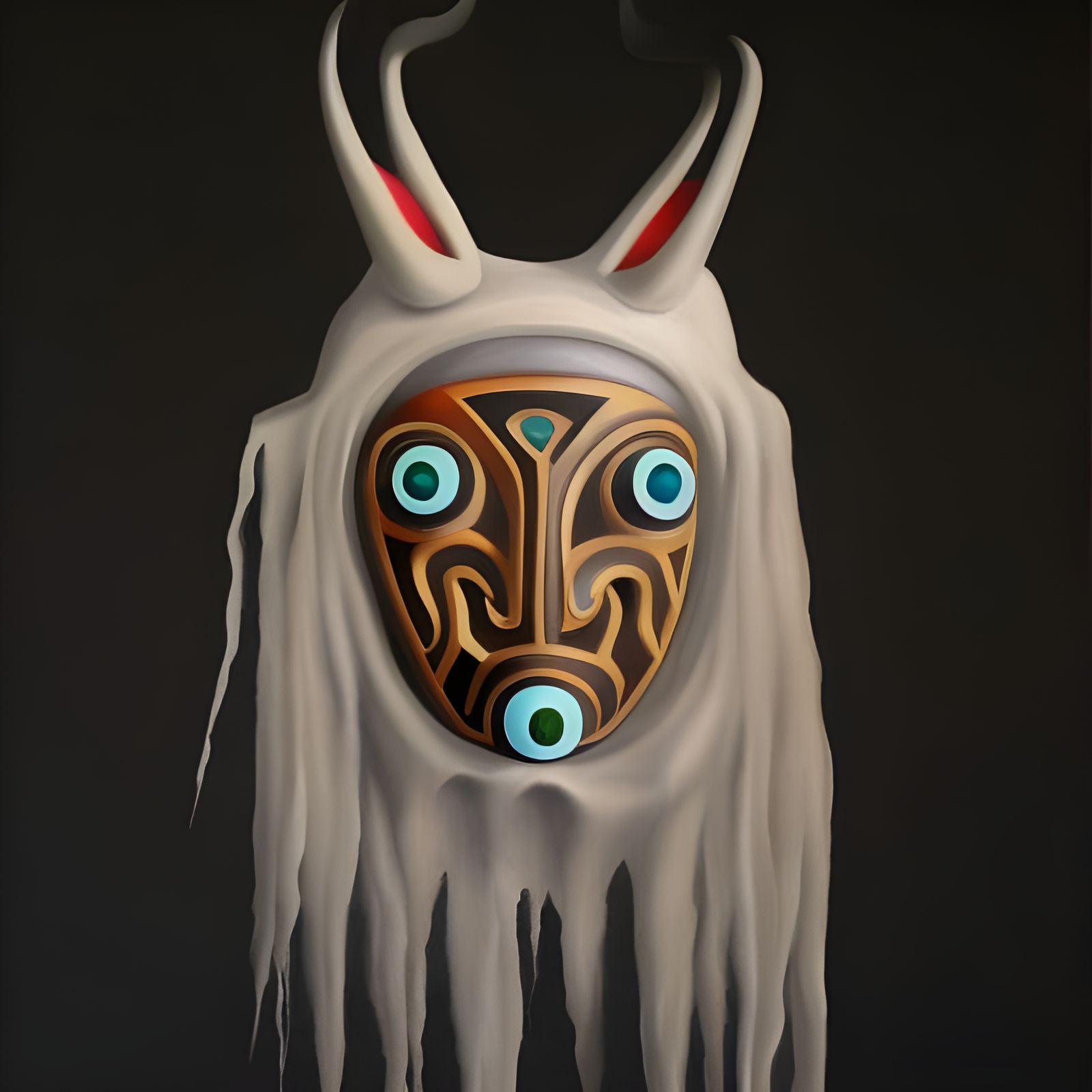 Mononoke mask, unique shape, intricate design, inspired by Studio Ghibli's Princess Mononoke, trending on Etsy and Devia...