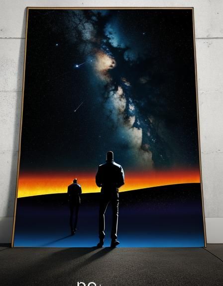 Science Fiction Movie Poster with Three Men in Space