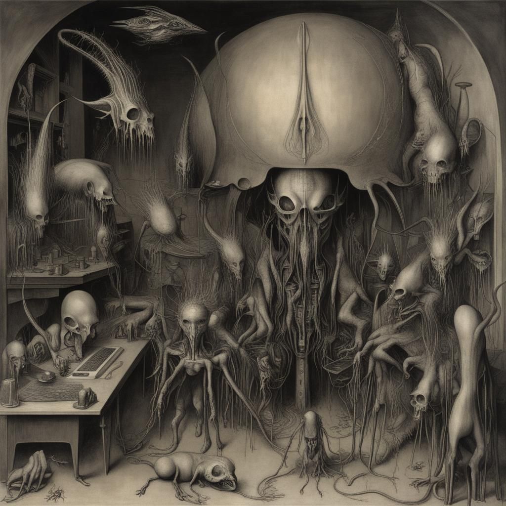 Eldritch Carnage in Style of Bosch and Giger