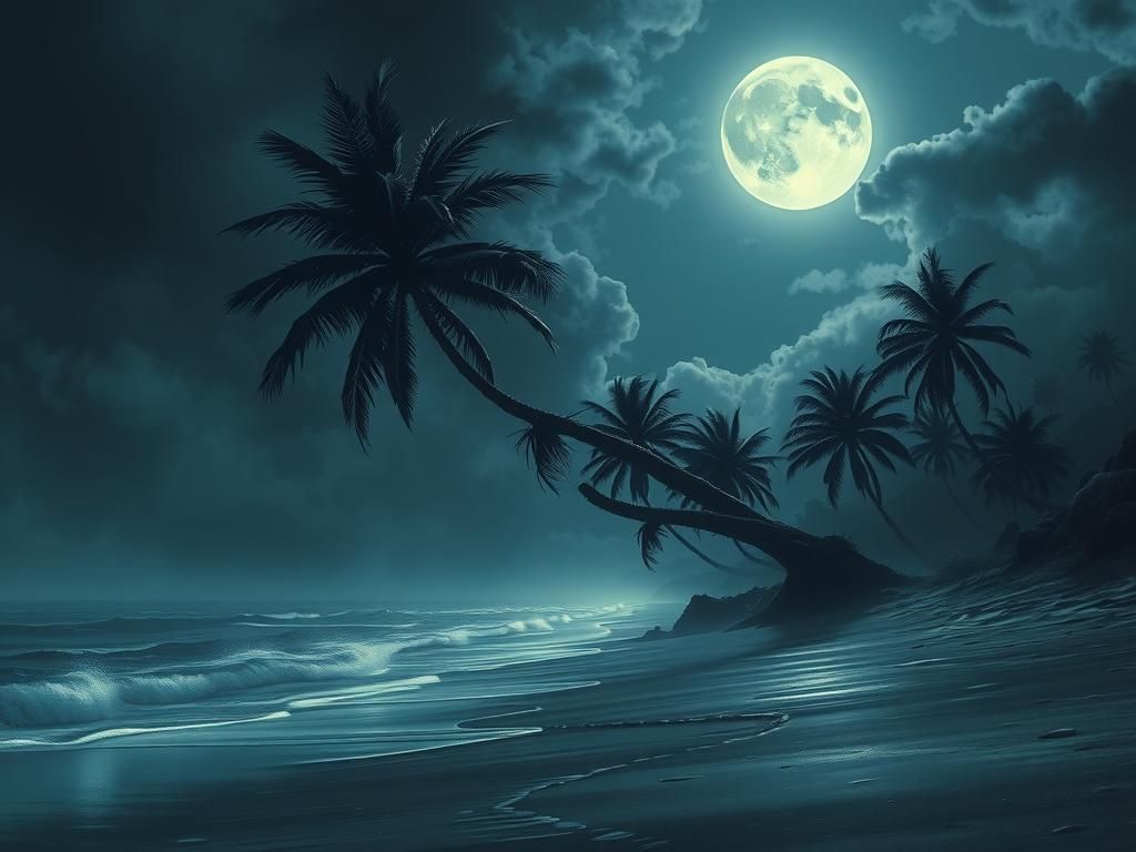 Mystical Moonlit Beachscape in Dark Fantasy Style