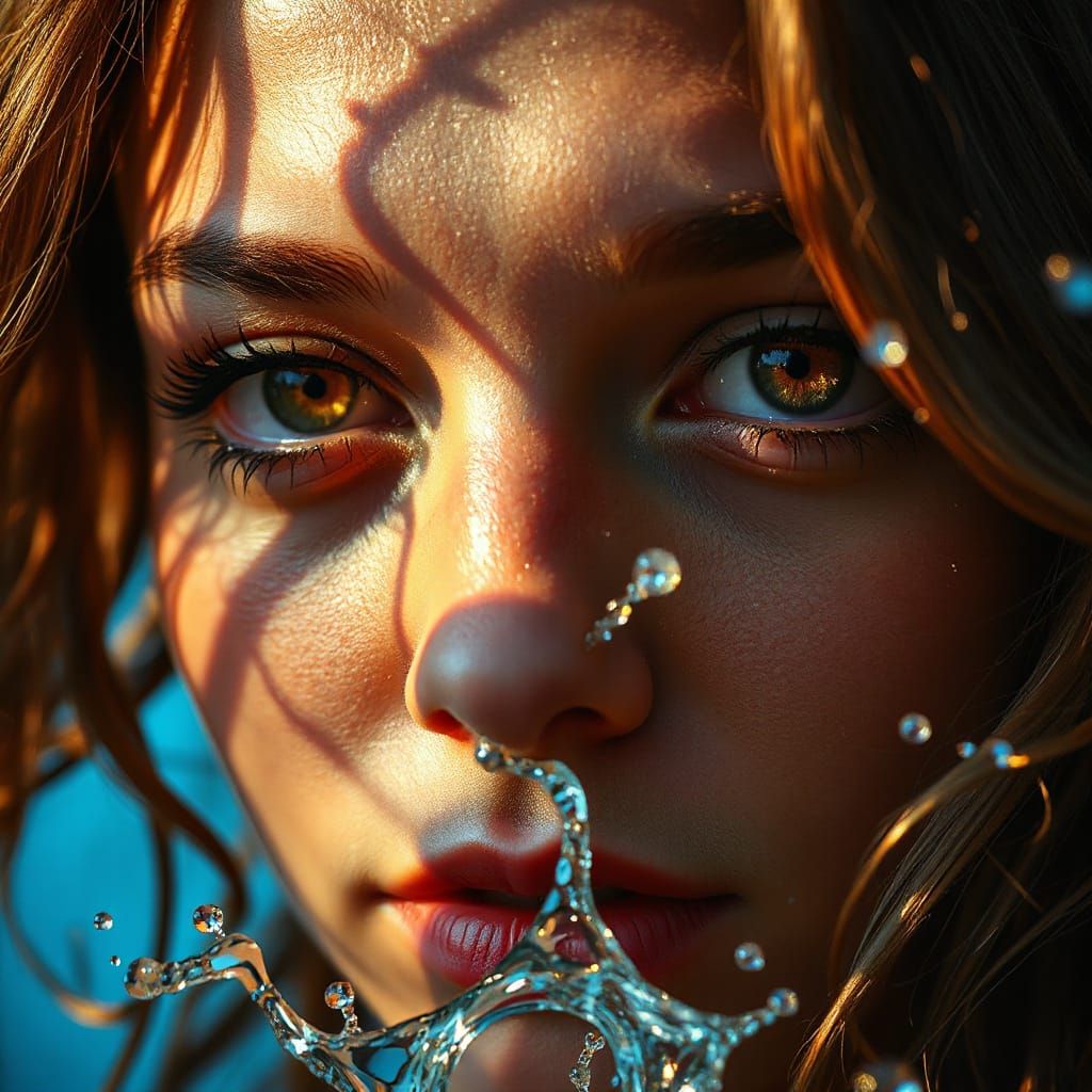 Amber Brown Eyes Glow with Golden Flecks in Hyperrealistic P...