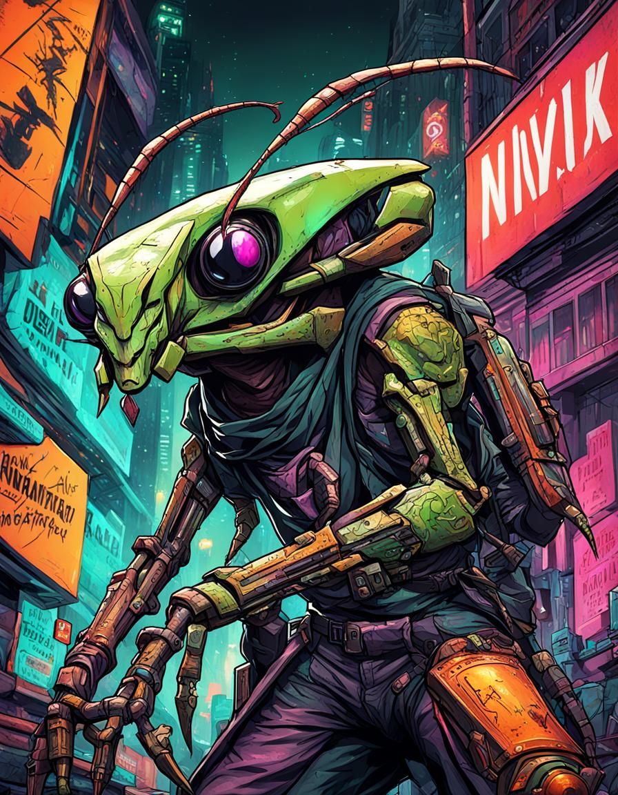 Humanoid Mantis Robber Character Concept Art