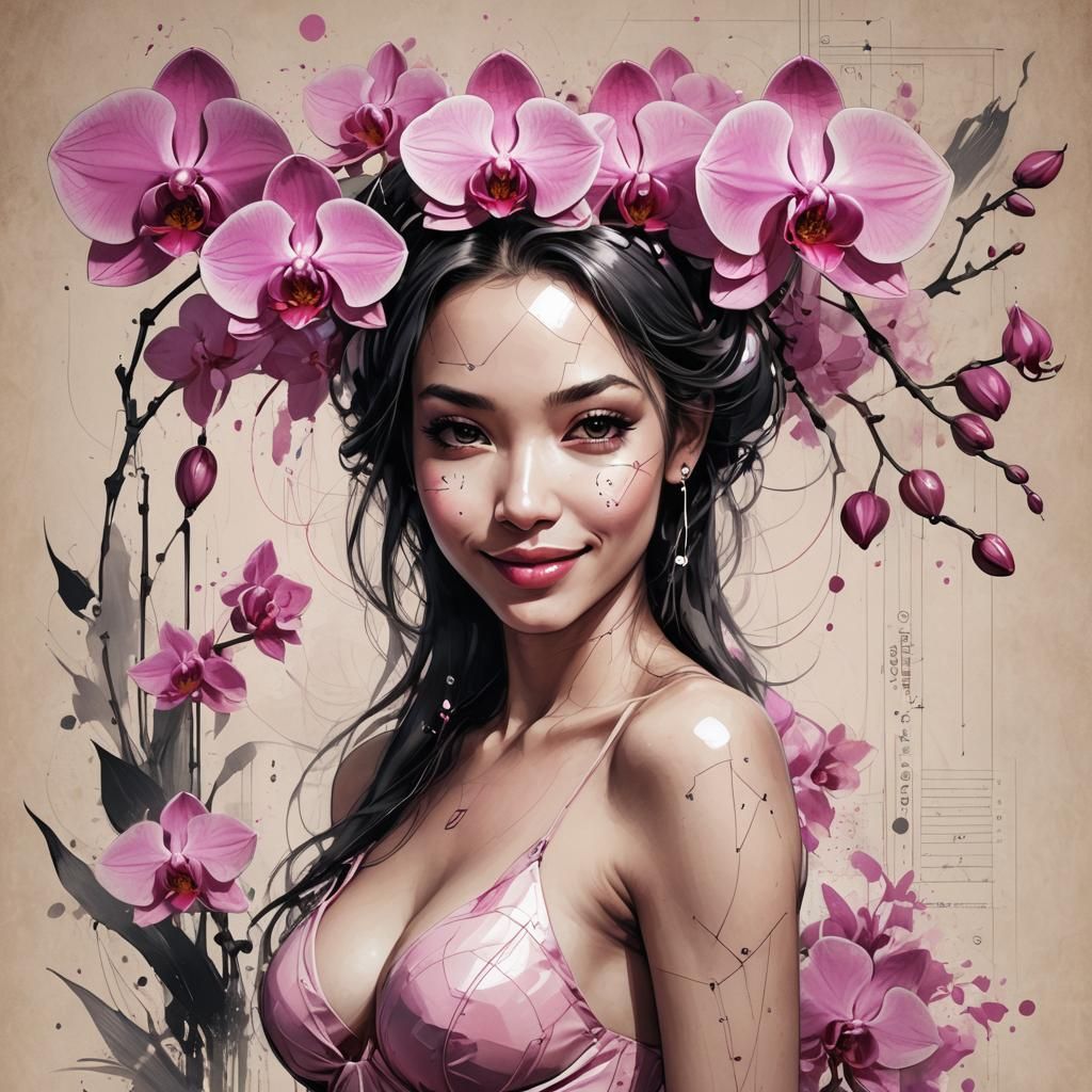 Smiling Nude with Orchids: Technical Concept Art