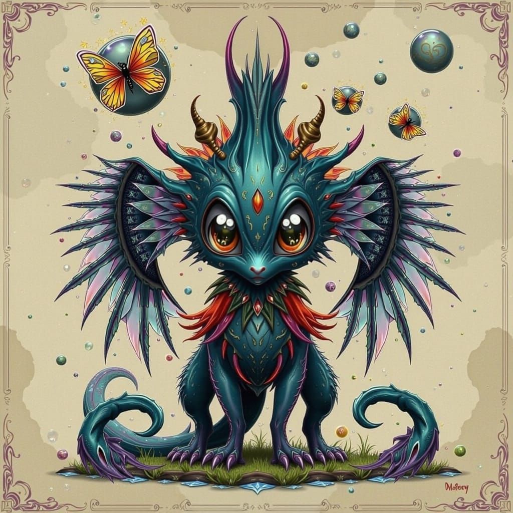 Whimsical Furry Creature in Forest, Playful Art Style