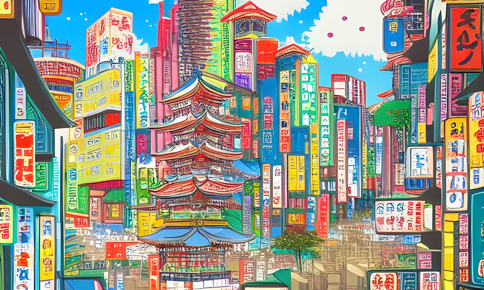 Detailed Colorful Japanese Cityscape