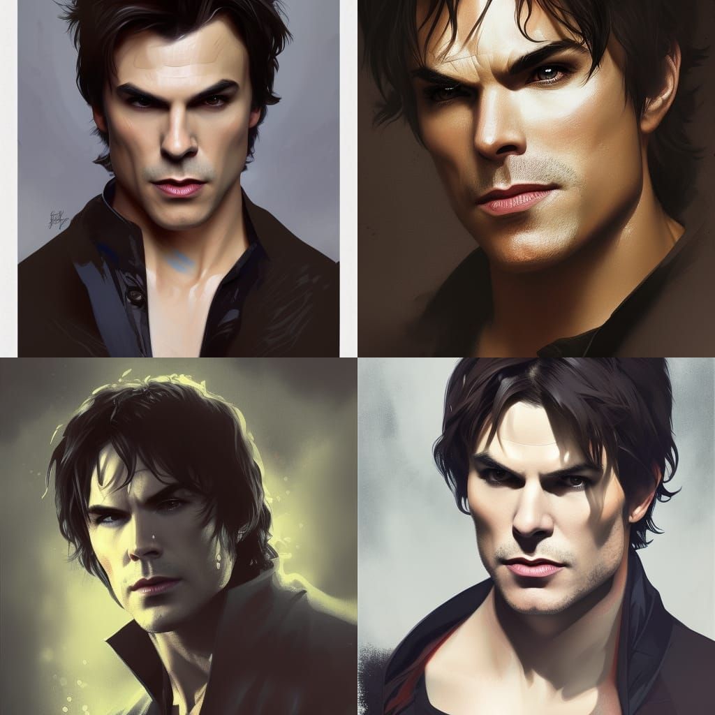 Damon Salvatore Portrait in Hyperdetailed Digital Art Style