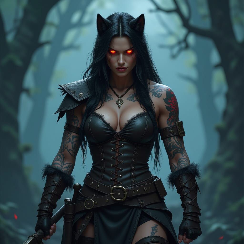 Slavic Werewolf Huntress in Dark Fantasy Style