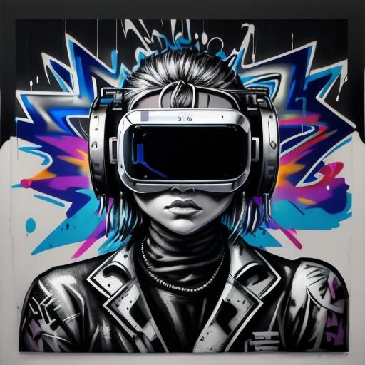 Silver Robot in Garage: Grainy Graffiti Art