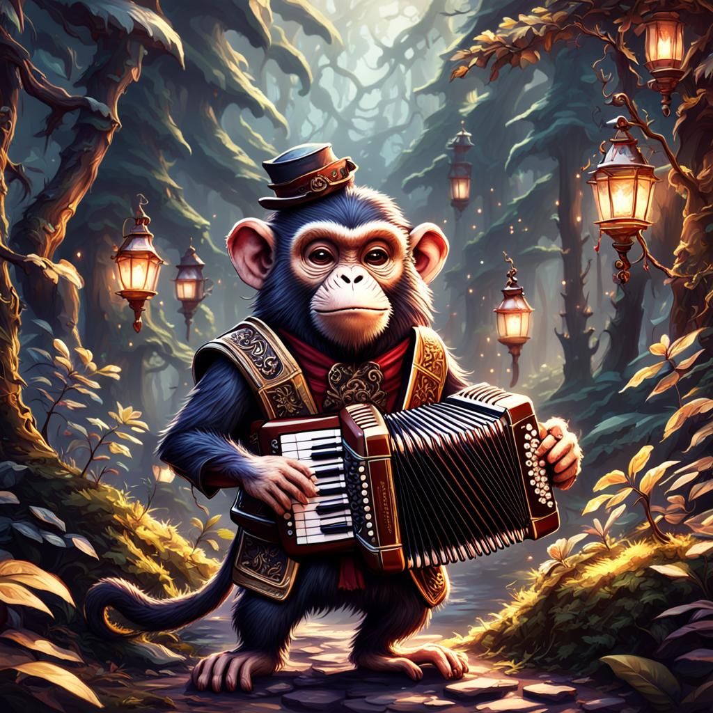 Monkey Bard's Forest Journey: Fantasy Concept Art