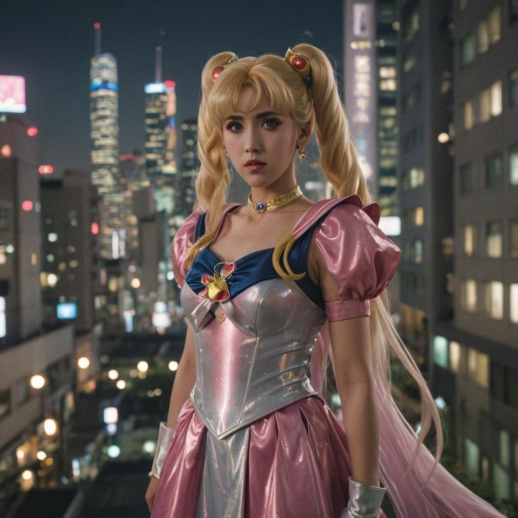 Nicolas Cage as Sailor Moon in Tokyo: Photorealistic Film St...