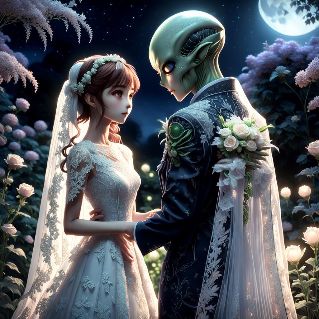 Alien and Human Wedding in Anime Style