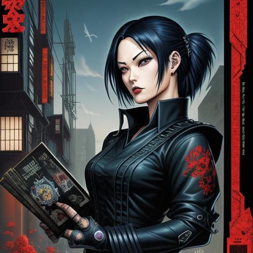 Japanese Goth Girl in Comic Book Style