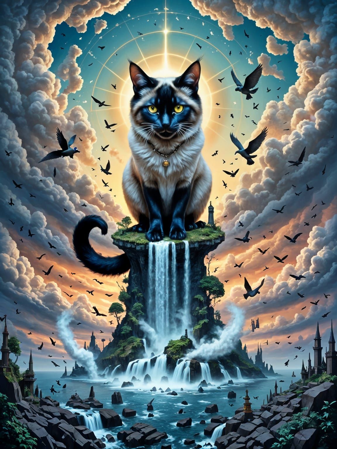 Giant Siamese Cat on Floating Land