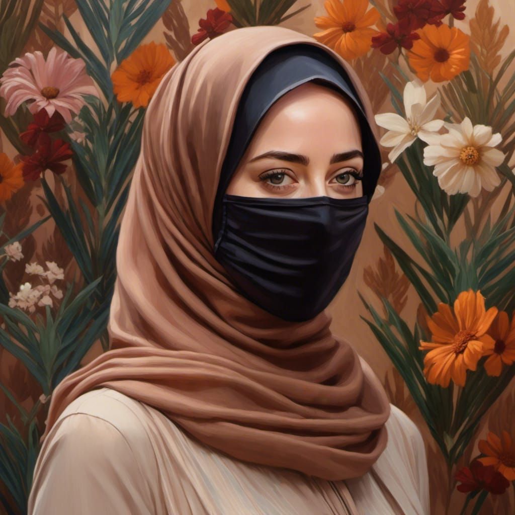 Hyperrealistic Oil Painting of Woman in Hijab