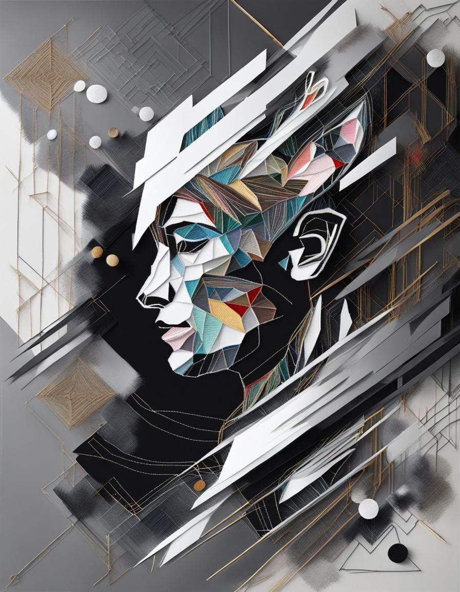 Abstract Deer Embroidery on Black Fabric