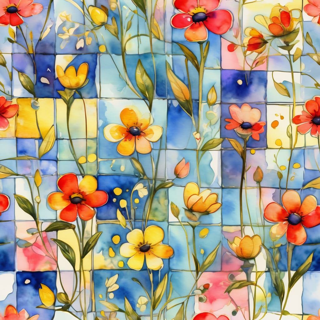 Vibrant Spring Floral Tapestry in Whimsical Watercolor Style